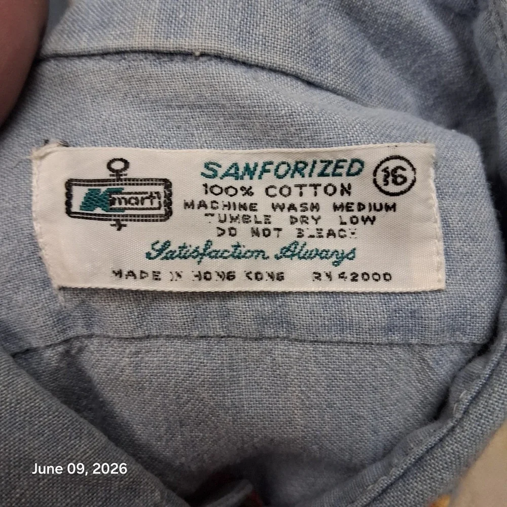 Vintage Kmart Sanforized Chambray Folk Embroidered Shirt Size 16 / Medium OOAK